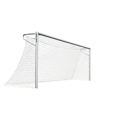 Alu-Fußballtor, 7,32x2,44 m, verschraubte Gehrung, in Bodenhülsen stehend Mattsilber eloxiert